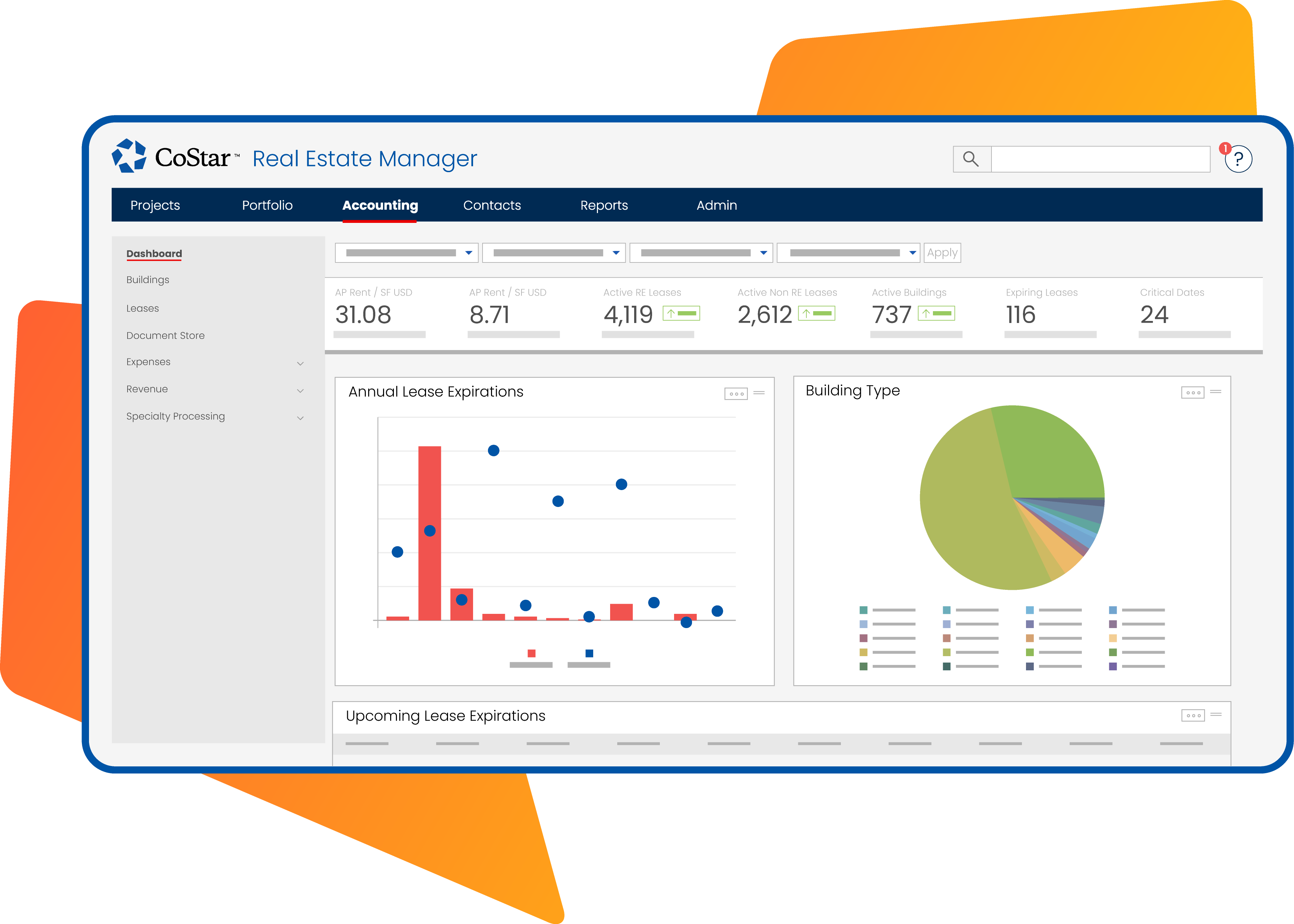 Illustration of the CoStar Real Estate Manager Main Platform Interface