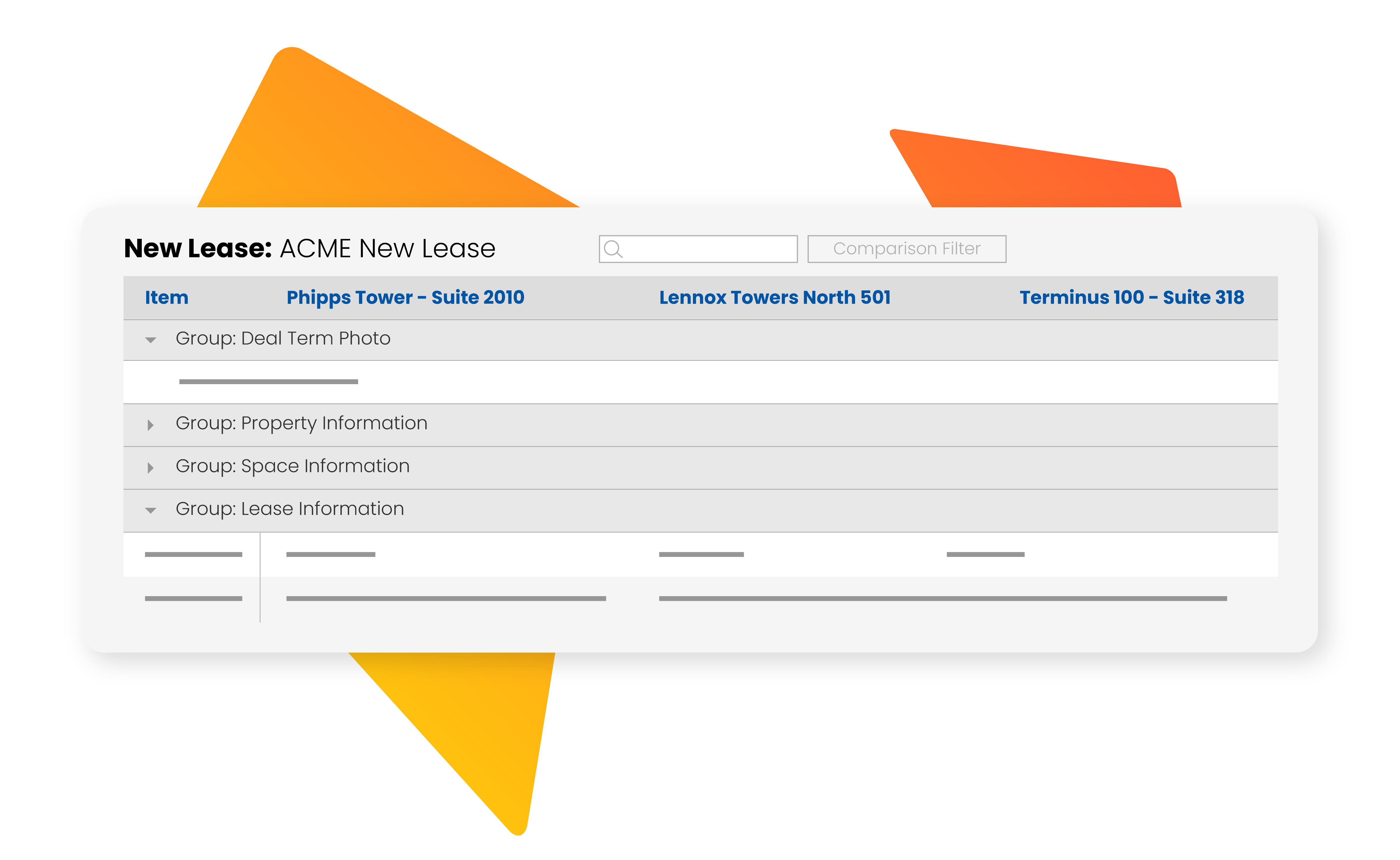 Illustration of the CoStar Real Estate manager Deal Comparison interface