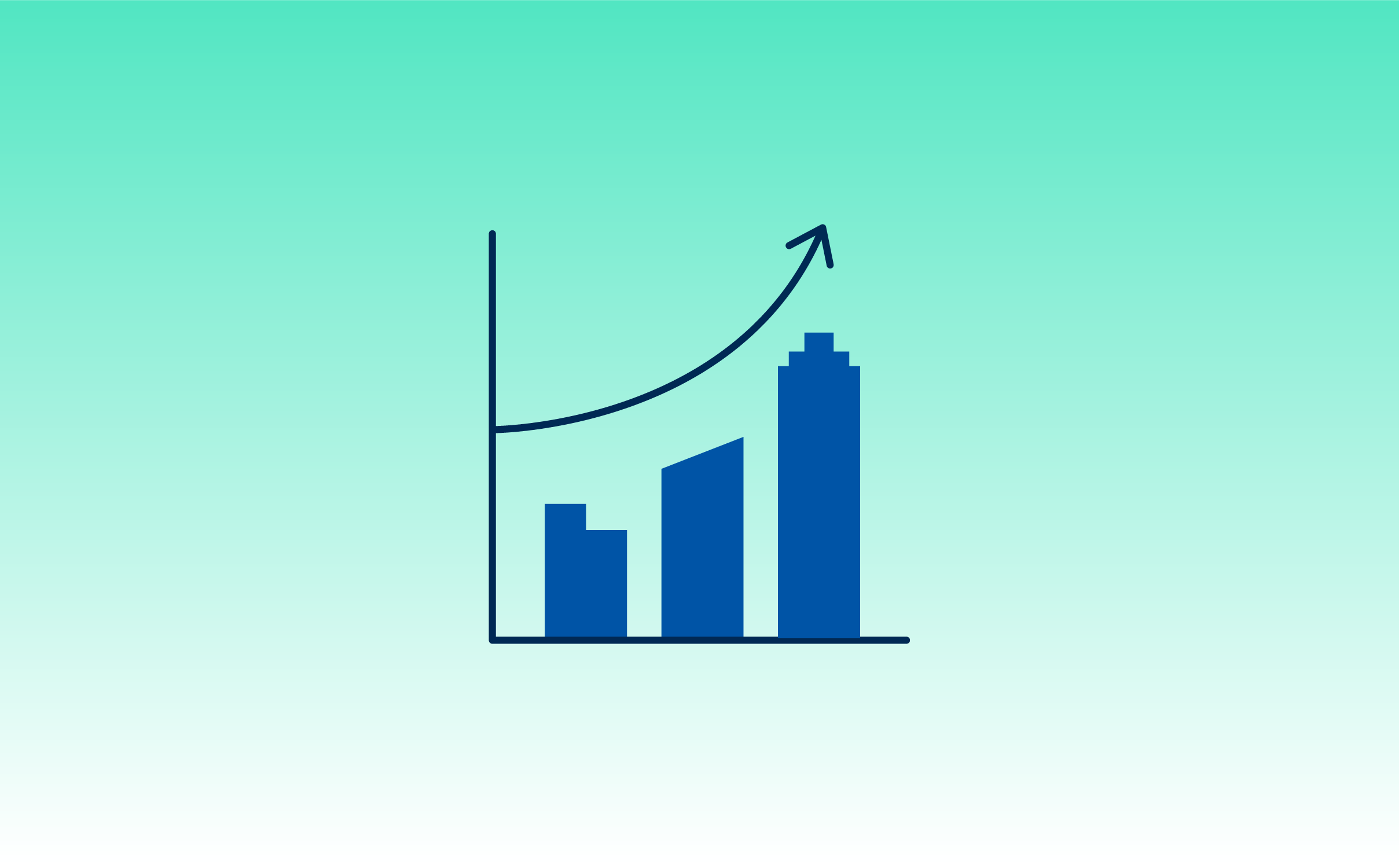 Bar graph where the bars are commercial real estate buildings with an upward curved arrow above the bars
