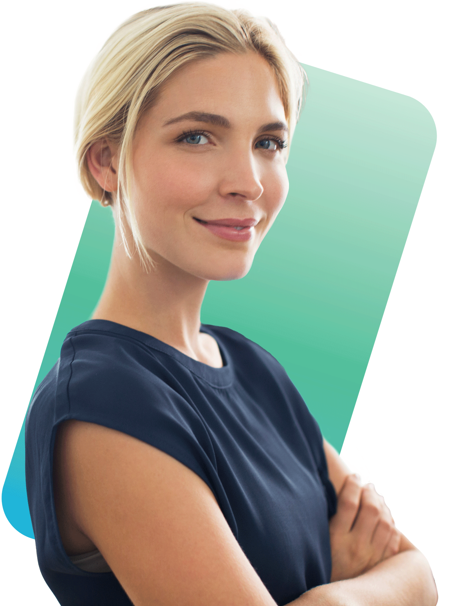 Retail lease manager with arms crossed