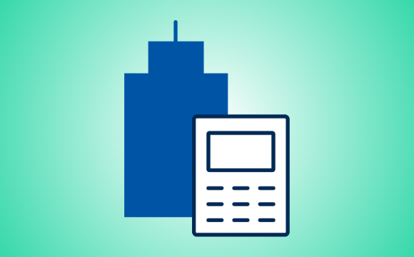 Illustration of an office building and a calculator to symbolize lease accounting