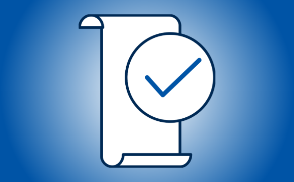 Illustration of a scroll of paper with a large checkmark on top of it