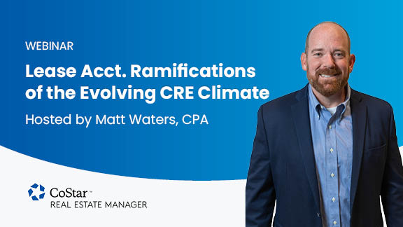 Webinar title slide for Lease Accounting Ramifications of the Evolving CRE Climate