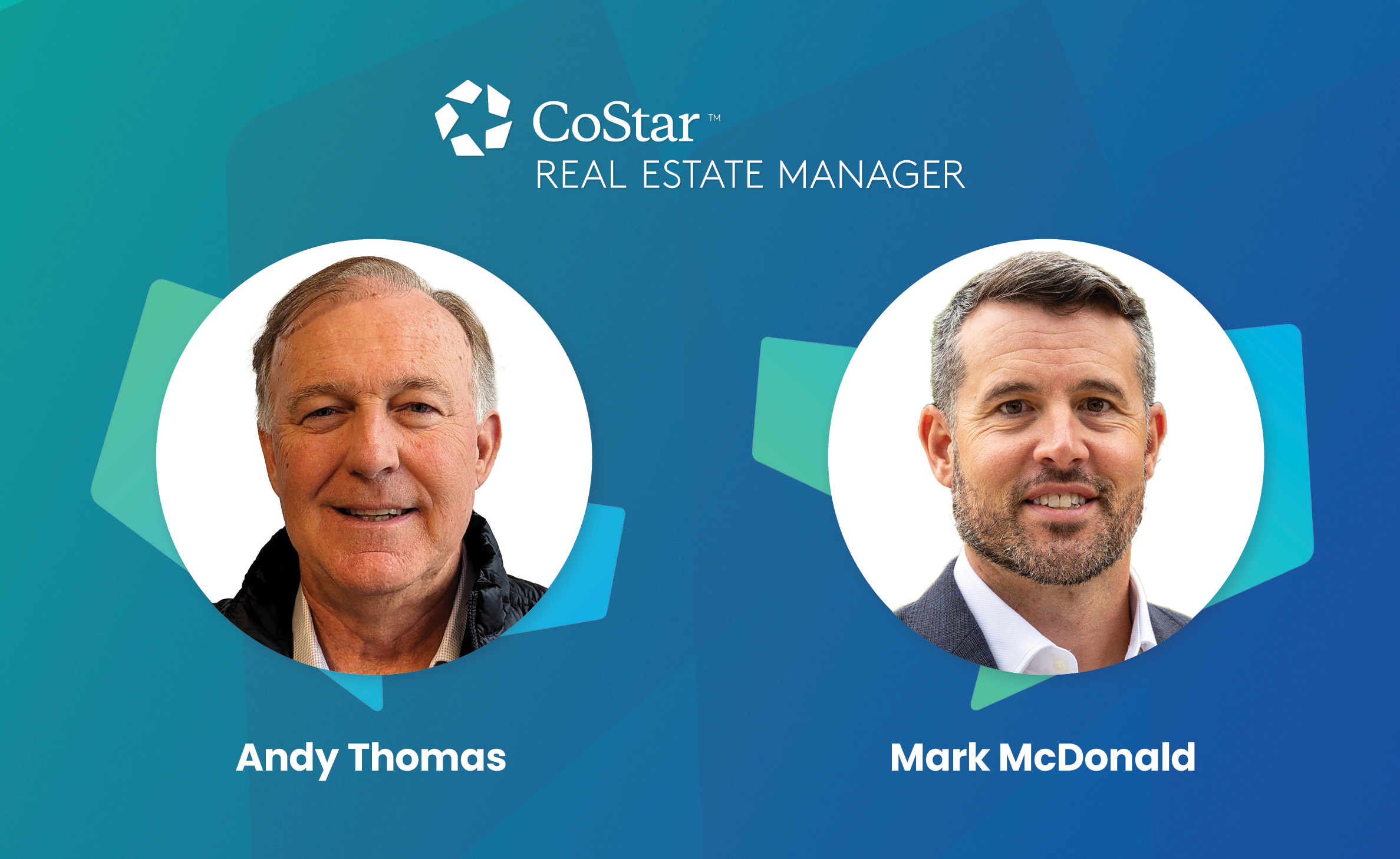 Headshots of Andy Thomas and Mark McDonald with the CoStar Real Estate Manager logo